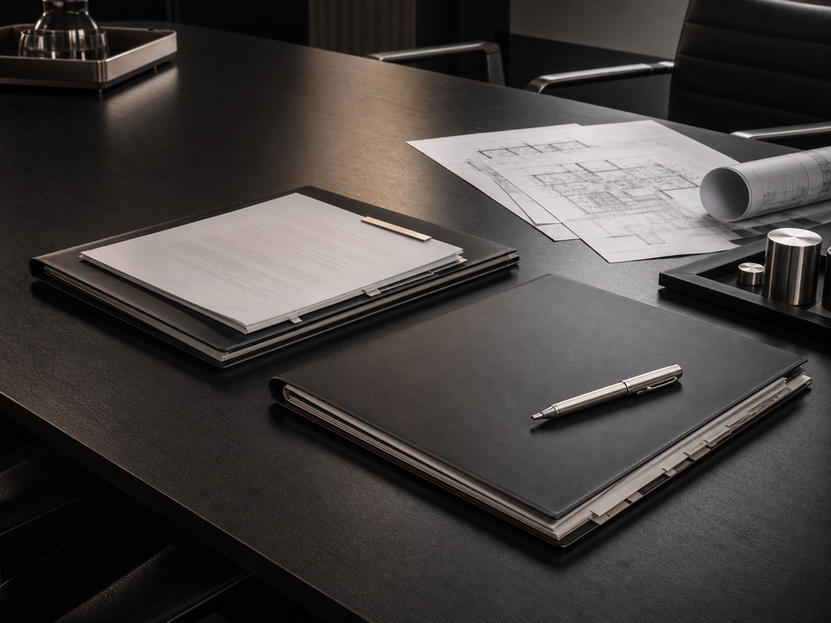 Mesa de trabajo con documentación para operaciones inmobiliarias asistidas legalmente